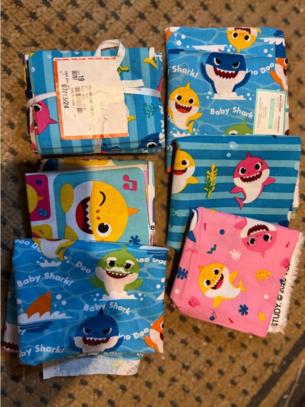 Baby Shark Cotton Fabric Bundle - Blue, Pink, Yellow